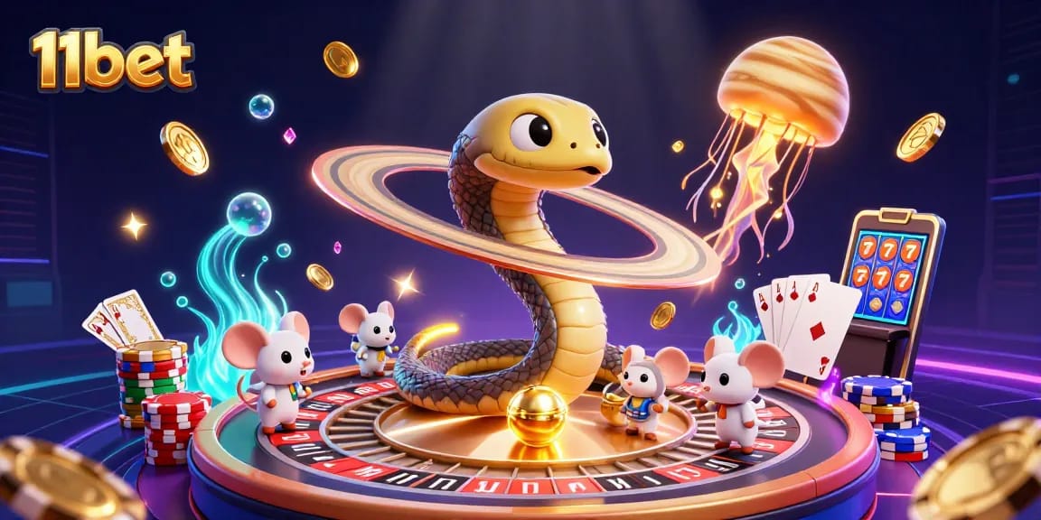 Experience the cosmic thrills of 11bet with a snake roulette wheel and betting mice!