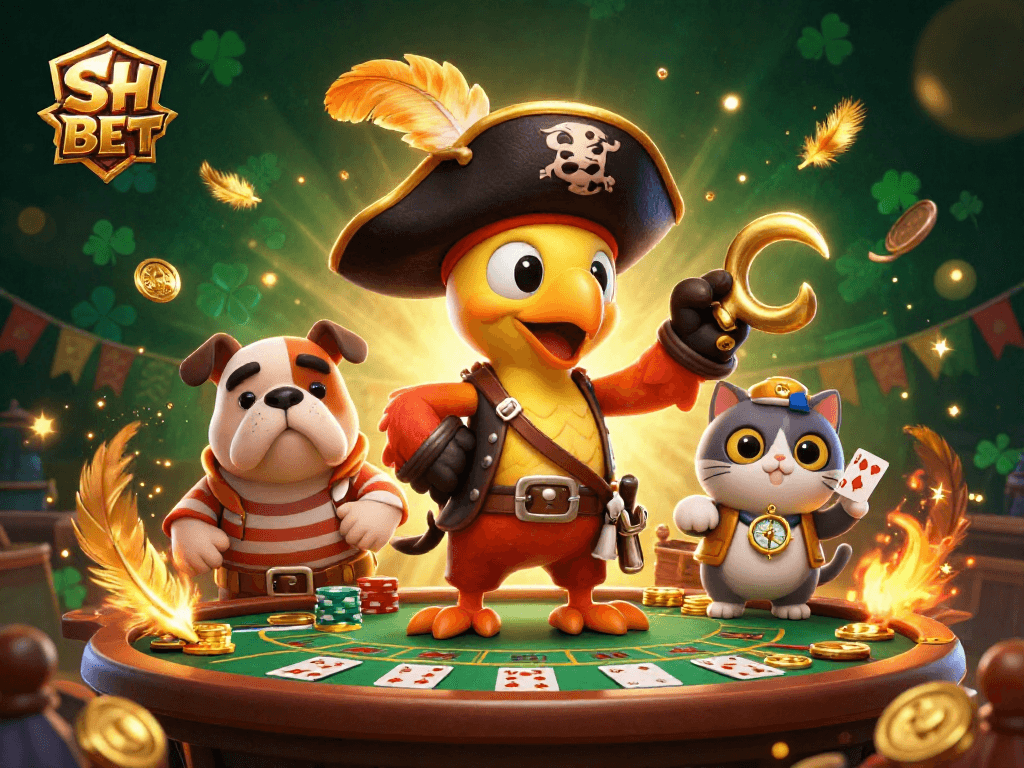 Experience thrilling gambling adventures at SH BET with vibrant characters and dynamic casino elements.