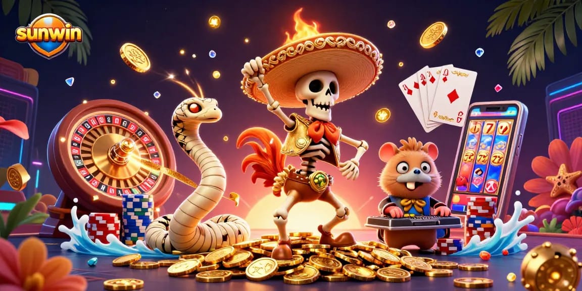 Join the sunwin adventure with a festive skeleton mariachis celebrating riches at this casino scene.