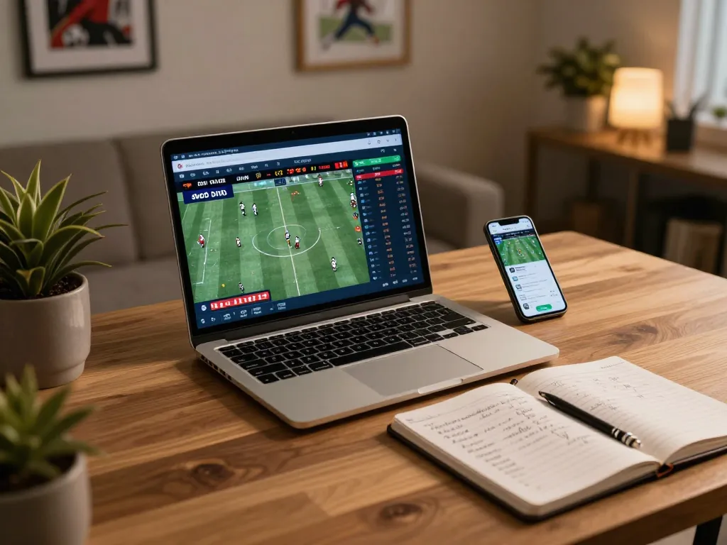 Engaging with rik vip online sports betting on a sleek laptop while reviewing strategic notes