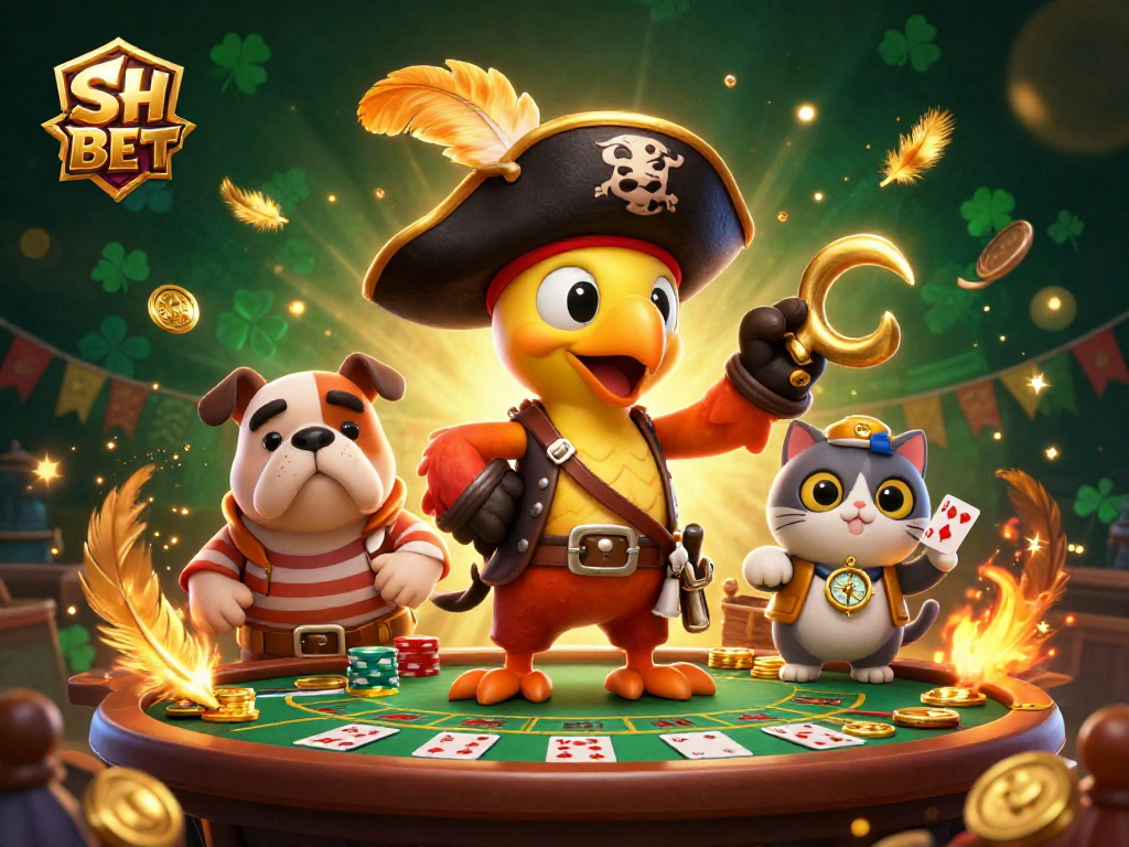 Experience thrilling gambling adventures at SH BET with vibrant characters and dynamic casino elements.