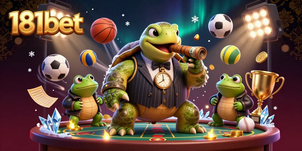 Experience thrilling sports betting action with 181bet as a snapping turtle mobster leads the way amid flying sports balls.