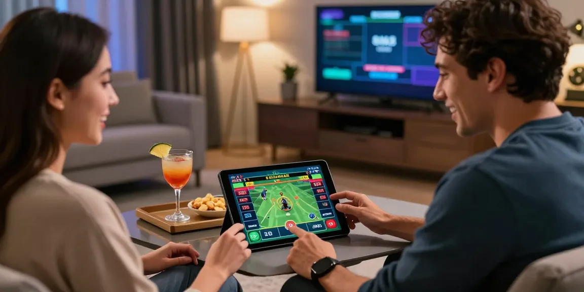 Players enjoying apuestas fortuna en paraguay in a lively home casino setting with live sports betting on tablet.