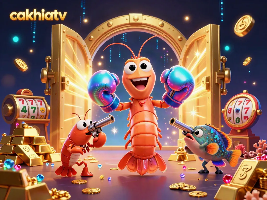 Cakhiatv showcases a dynamic casino scene with a mantis shrimp in boxing gloves and shimmering treasures.