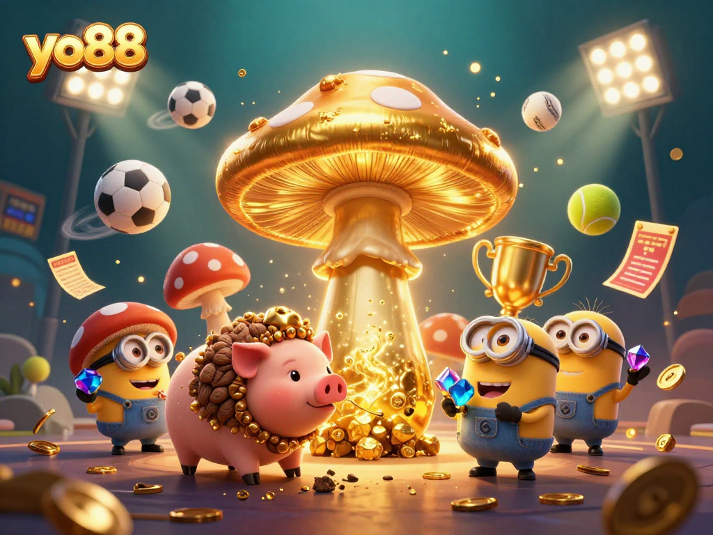 Experience the magic of yo88 with a dazzling scene of treasures and sports action!