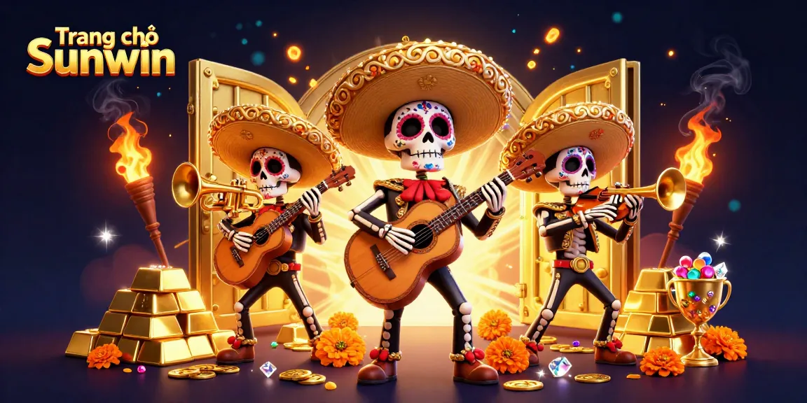 Experience the excitement of Trang chủ Sunwin with vibrant mariachi characters amidst sparkling treasures.