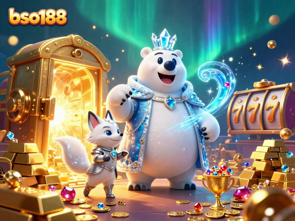 Experience thrilling wins with bso188 as the ice king and fox explore a treasure-filled casino.