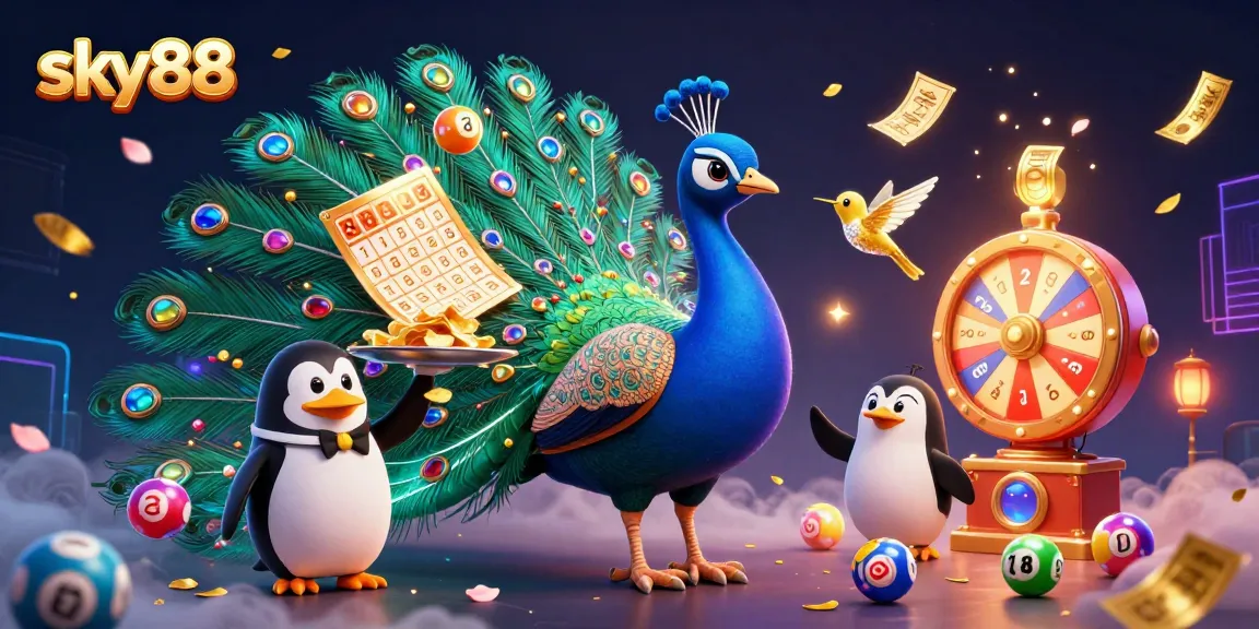 Win big with sky88 in an exciting cartoon casino scene featuring vibrant lottery action.