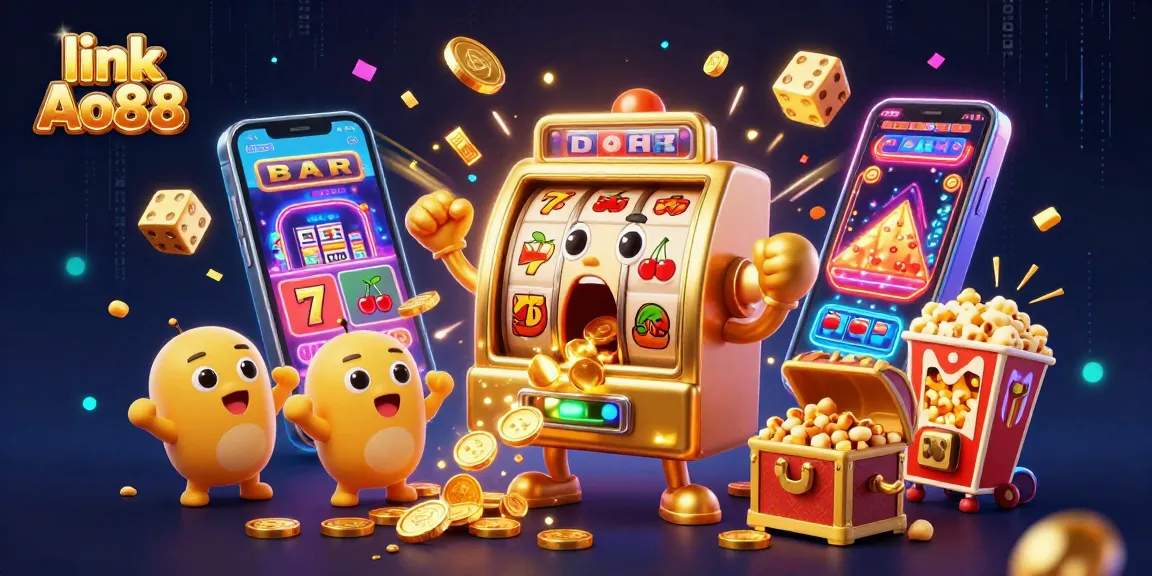Experience the thrill of winning at Ao88 as the slot machine hits a jackpot amidst a vibrant casino scene.