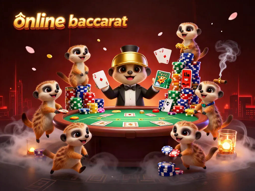 Experience online baccarat in a vibrant 3D casino scene featuring cartoon meerkats managing the game.