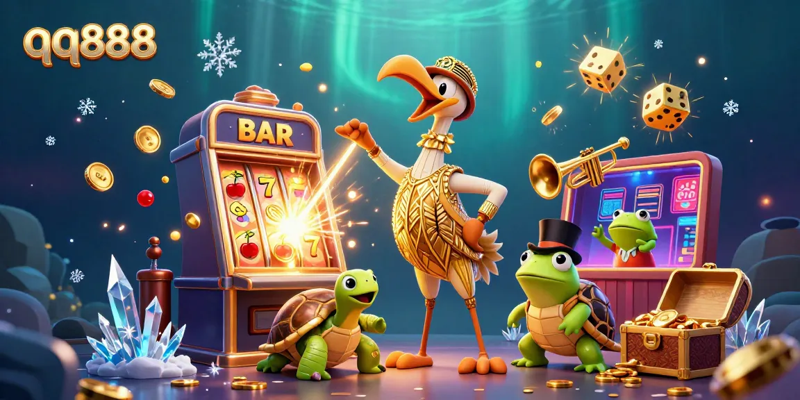Experience excitement at qq888 with vibrant characters and a jackpot explosion in this engaging casino scene.
