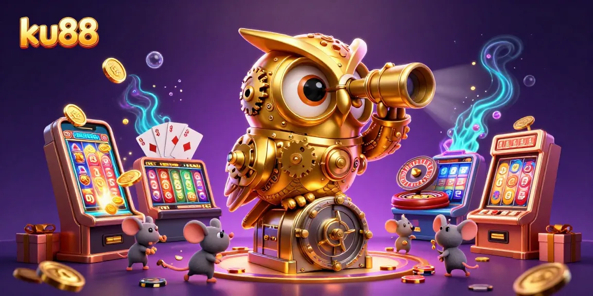 Engage with ku88 casino action, featuring an illustrated owl and dynamic gaming elements.