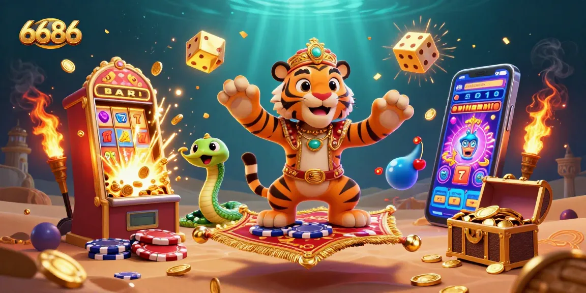 Win big at 6686 with a colorful fantasy casino scene featuring a gold-sultan and jackpot rewards.