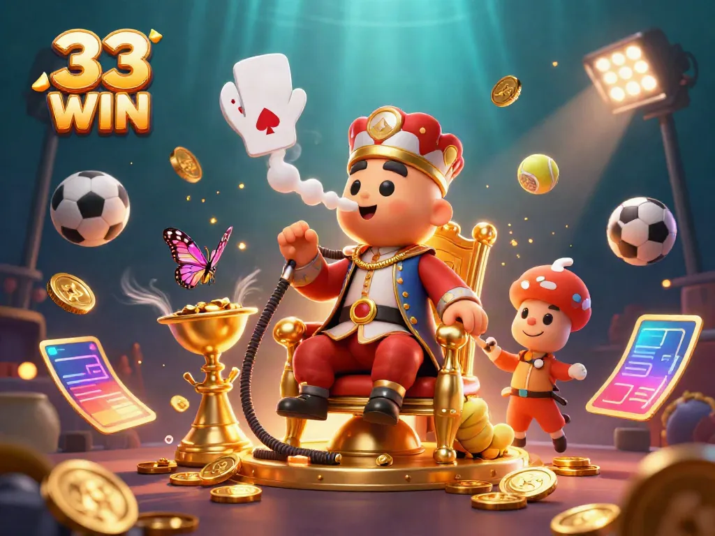 Engaging illustration of a luxurious 33 WIN casino experience with dynamic characters and vibrant gambling elements.