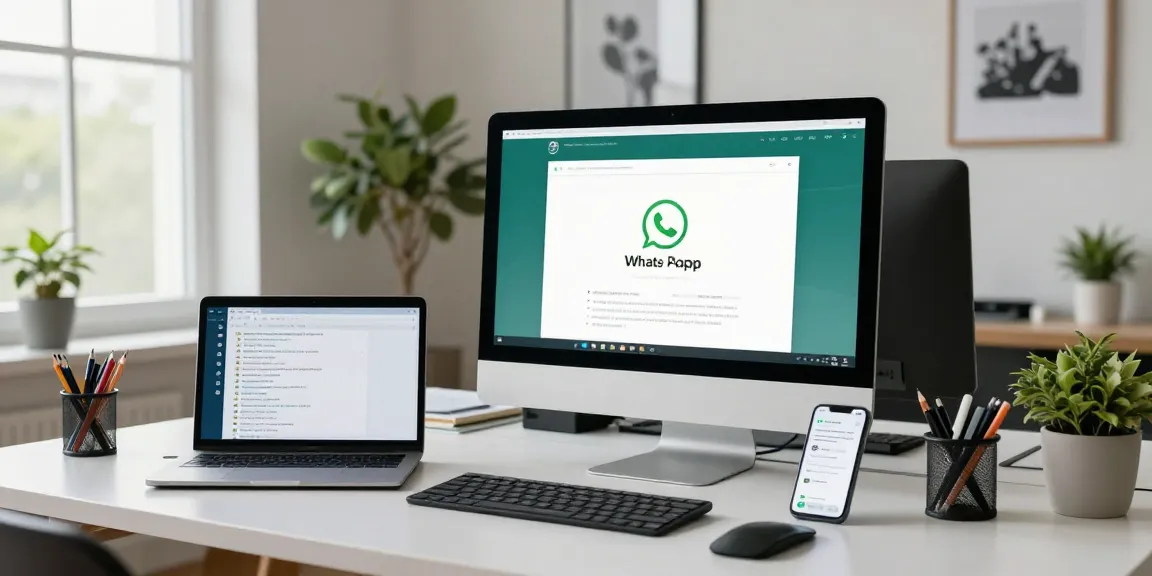 Professional using WhatsApp網頁版 in a modern workspace, showcasing productivity and digital connectivity.
