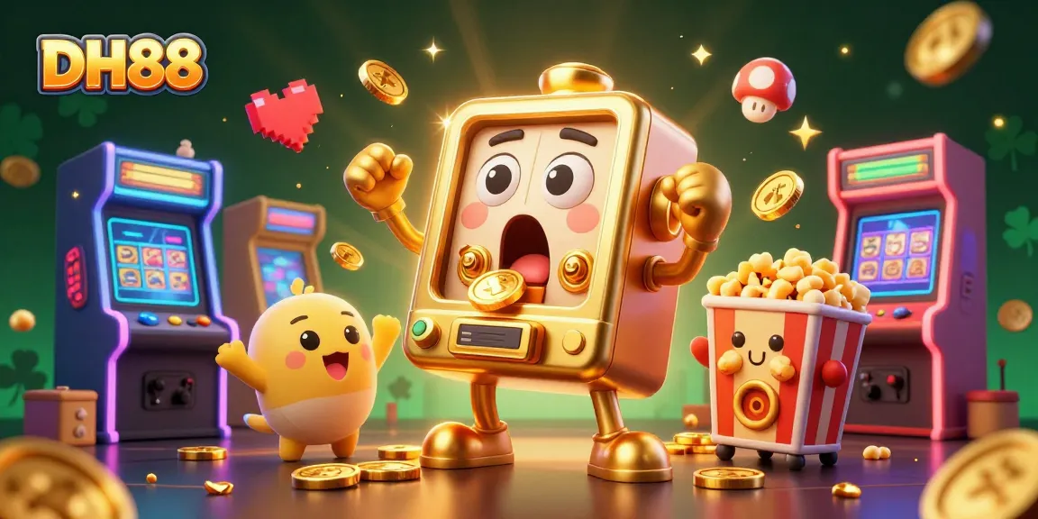 DH88 jackpot excitement featuring golden slot machines and winning coins for players