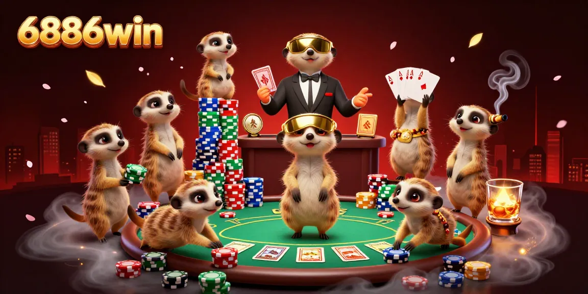 Experience the exciting world of 6886win with meerkats running a vibrant casino.