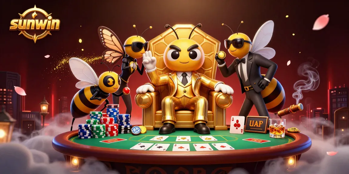 Experience the thrilling action of sunwin with a cartoon mob boss and poker elements.