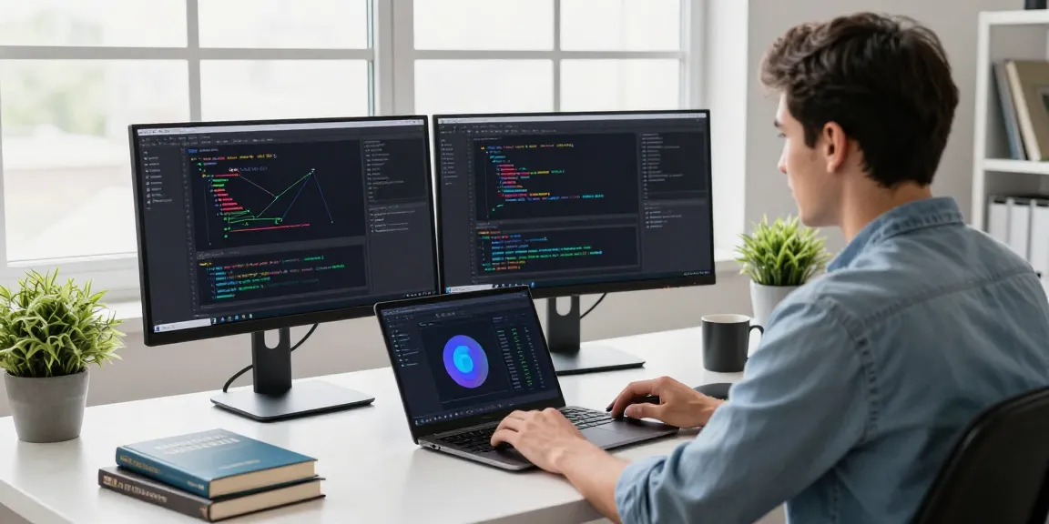 快连 software usage in a modern workspace with a developer optimizing network code.