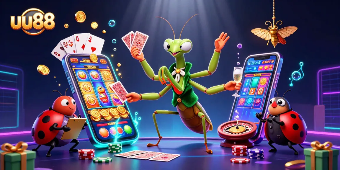uu88 offers thrilling casino experience with a lively mantis dealer and vibrant gaming elements.