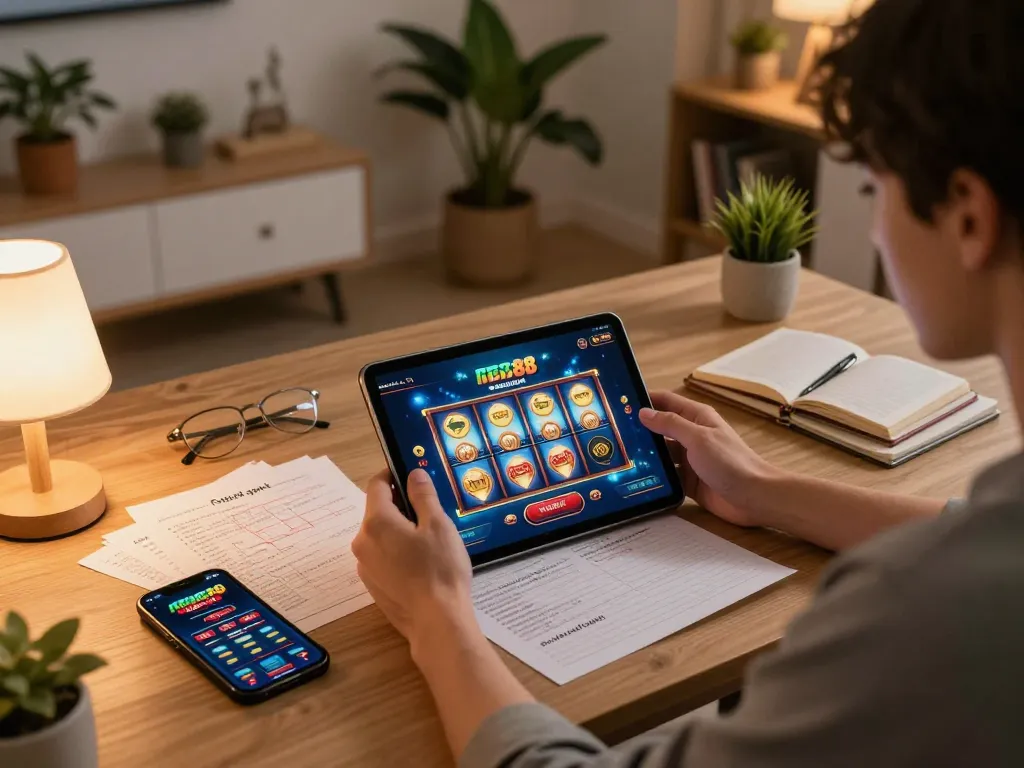Bermain slot88 resmi apk di tablet dalam pengaturan permainan rumah yang nyaman.