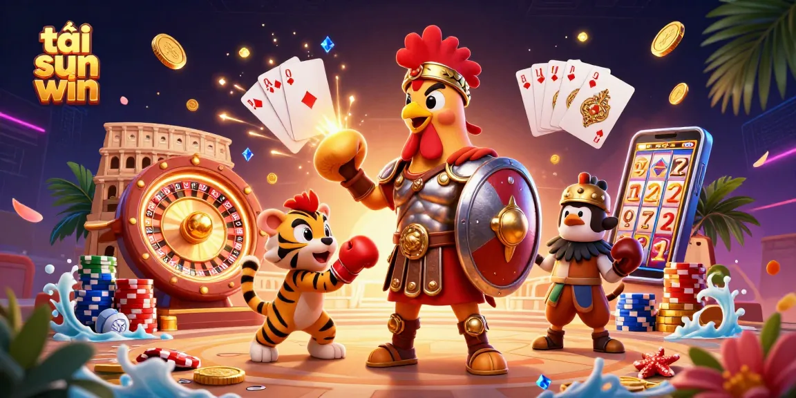 Engage in exciting gameplay with tải sun win, showcasing a vibrant 3D design featuring gaming elements and characters.