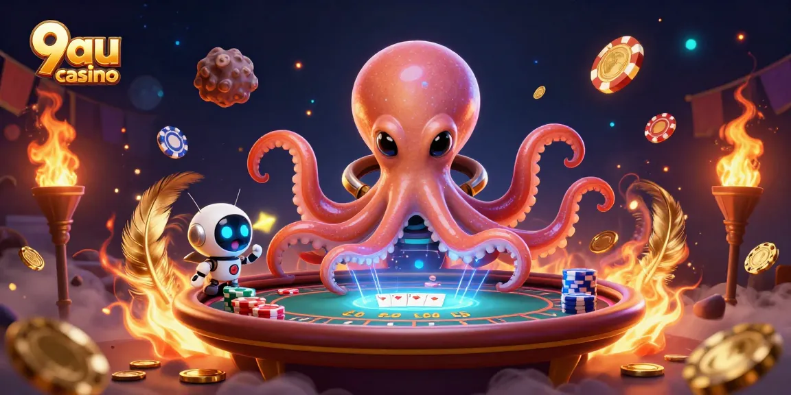 Engage in thrilling action at 9au casino with an alien octopus mastering a holographic poker table.